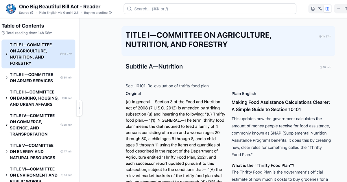 One Big Beautiful Bill Act - Reader